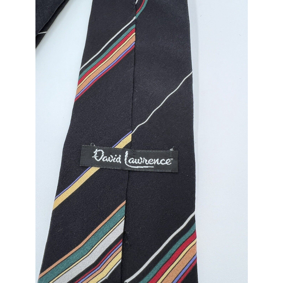 Vtg David Lawrence Silk Tie Black Brown Stripes Men Necktie 56.5 x 3.1/8 Skinny - Picture 4 of 5